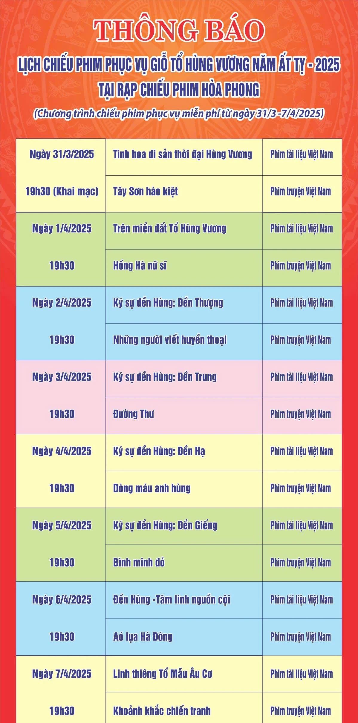Chiếu phim miễn phí phục vụ Giỗ Tổ Hùng Vương và Tuần Văn hóa - Du lịch Đất Tổ