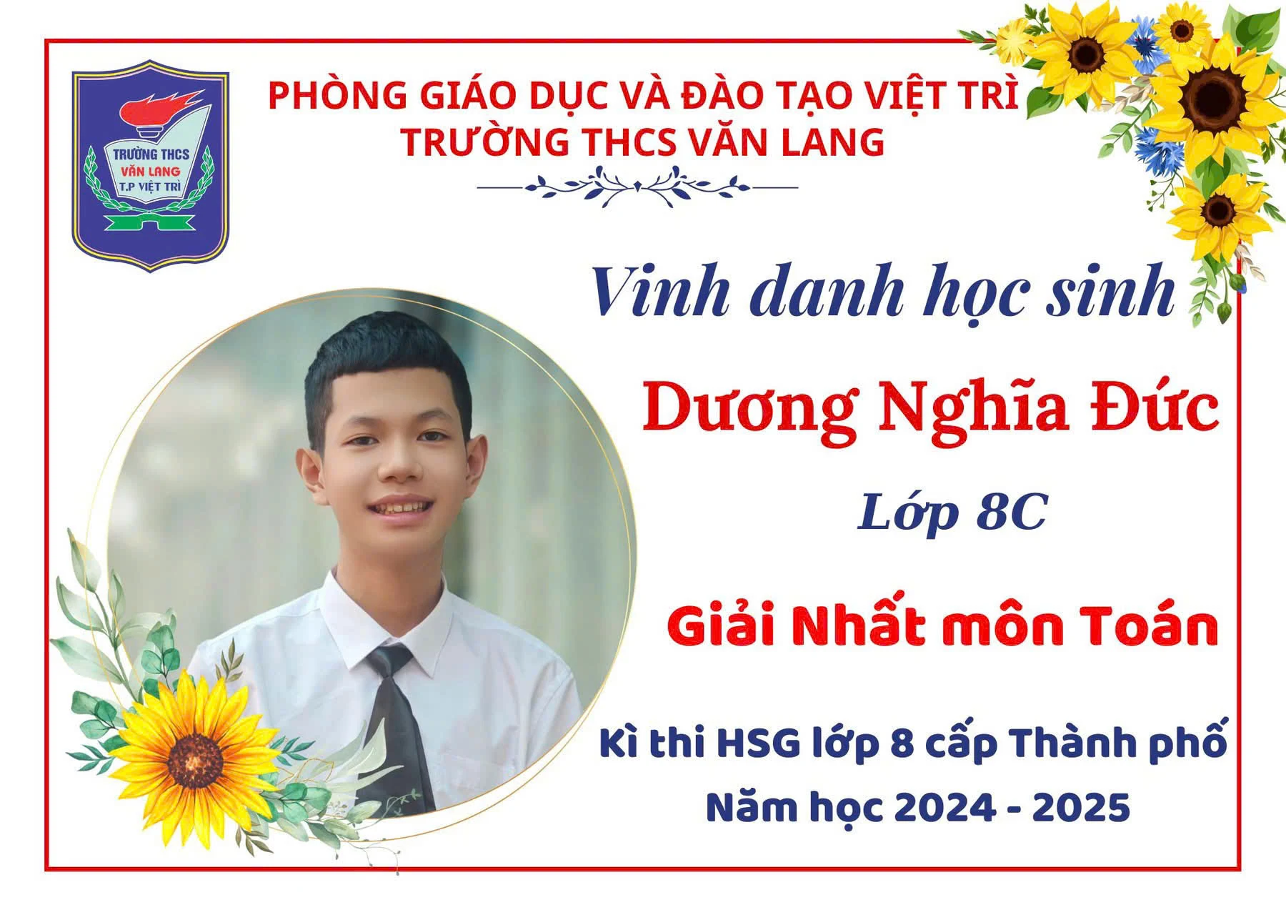 Học sinh Trường THCS Văn Lang, TP Việt Trì đoạt 35 giải Nhất học sinh giỏi lớp 8 cấp thành phố